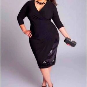 Igigi Black Sequin Wrap Midi Dress